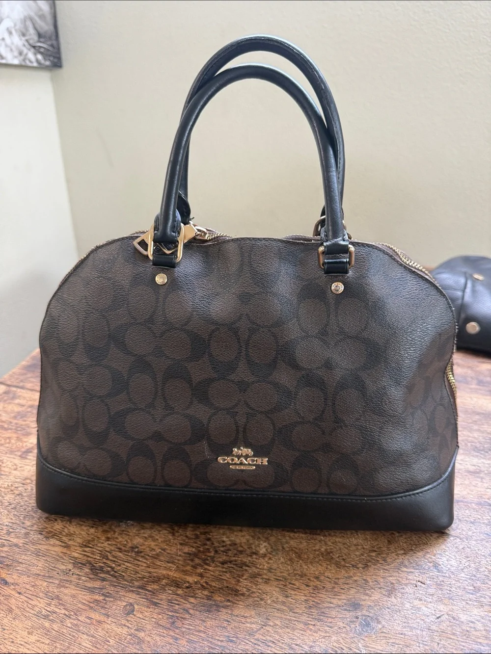 Coach Brown Signature Dome Satchel with Black Trim